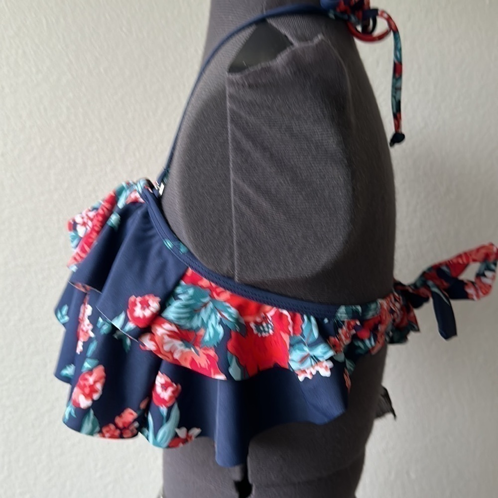 Cocoship swim top floral ruffled ties at neck size small blue orange red - Picture 5 of 11